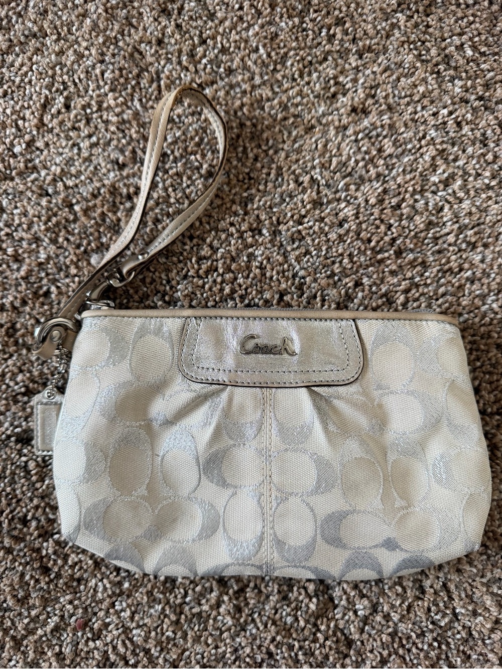 COACH Signature Logo Wristlet Cream & Silver